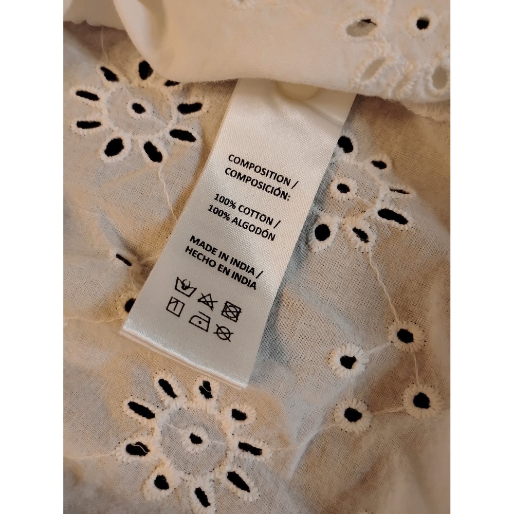 Lolita White Eyelet Cotton Ruffle Blouse Long Sleeve Floral Embroidery Small - Picture 4 of 10